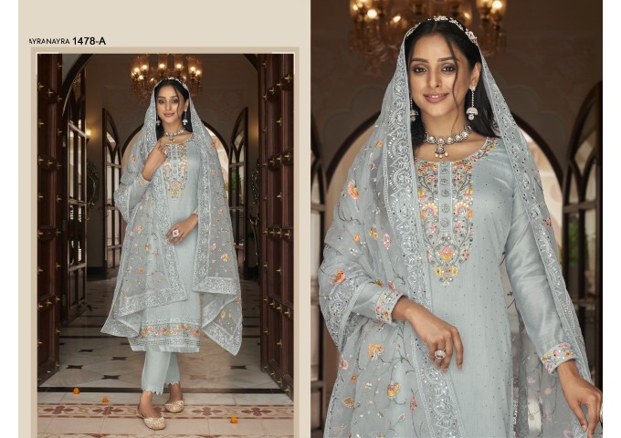 Nyra DN 1478 Heavy Faux Georgette with Embroidery Work & Swarovski crystals Anarkali Suit Grey