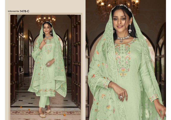 Nyra DN 1478 Heavy Faux Georgette with Embroidery Work & Swarovski crystals Anarkali Suit Green