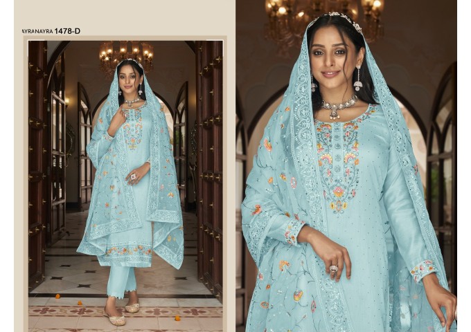 Nyra DN 1478 Heavy Faux Georgette with Embroidery Work & Swarovski crystals Anarkali Suit Sky Blue