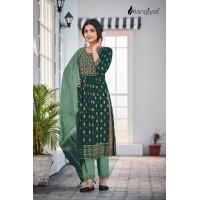 Rangmanch Vol 2 Heavy Rayon 14 Kg With Gold Print And Hand Work Dark Green