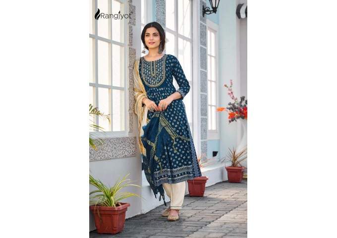Rangmanch Vol 2 Heavy Rayon 14 Kg With Gold Print And Hand Work Dark Blue