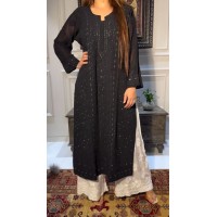 LFH BE DN 336 TRENDING KURTA PLAZZO SET WITH  EMBROIDERY AND FOIL THREAD WORK BLACK