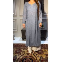 LFH BE DN 336 TRENDING KURTA PLAZZO SET WITH  EMBROIDERY AND FOIL THREAD WORK GREY