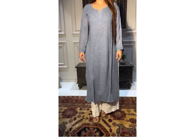 LFH BE DN 336 TRENDING KURTA PLAZZO SET WITH  EMBROIDERY AND FOIL THREAD WORK GREY
