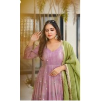 LFH DN 5097 DESIGNER ANARKALI GOWN CHINON WITH EMBROIDERY WORK PINK
