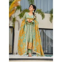 LFH DN 5097 DESIGNER ANARKALI GOWN CHINON WITH EMBROIDERY WORK GREEN 2