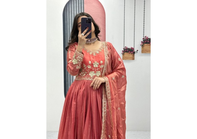 LFH TP DN 239 Fendi Heavy Embroidery Thread & Sequence Work Orange