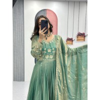 LFH TP DN 239 Fendi Heavy Embroidery Thread & Sequence Work Green