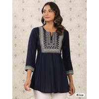Designer Rayon Tunic Tops with Embroidery Work 