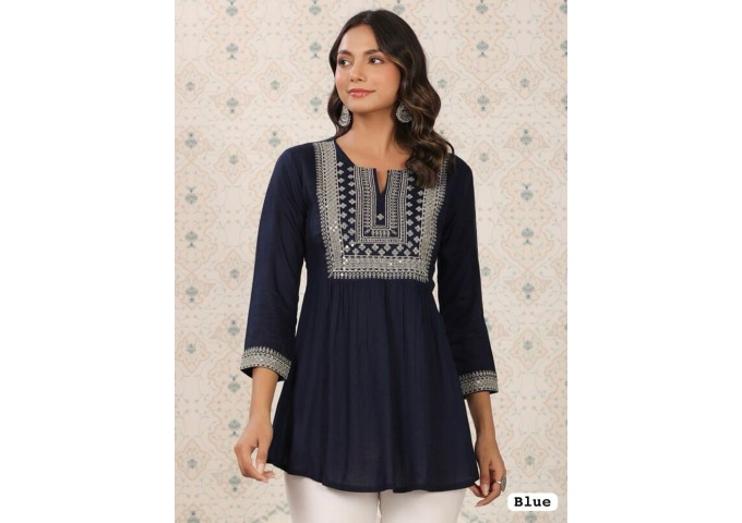 Designer Rayon Tunic Tops with Embroidery Work 