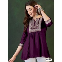 Designer Rayon Tunic Tops with Embroidery Work Multi Color