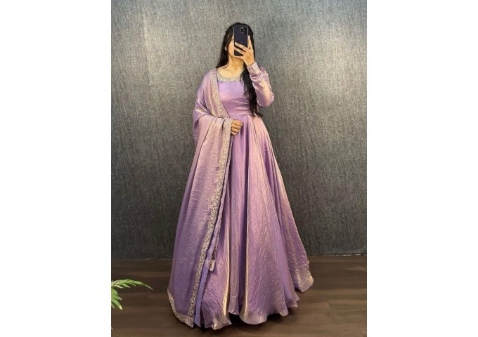 Festival & Party Wear Gown Heavy Fendy Silk Gown With Beautiful Embroidery Work and Dupatta Set Pink