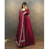 Festival & Party Wear Gown Heavy Fendy Silk Gown With Beautiful Embroidery Work and Dupatta Set Maroon