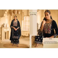 VELVET SALWAR KAMEEZ PALAZZO SUITS WITH EMBROIDERY AND BITS WORK AND HANDWORK DN 5176 BLACK