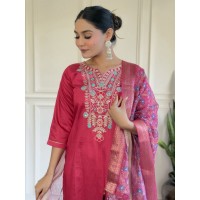 Maria Designer Viscose Chanderi 3 Pices Kurti Set Queen Pink