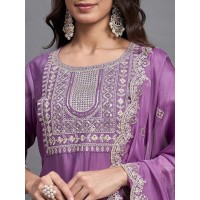 Maria Designer Viscose Chanderi 3 Pices Kurti Set Purple