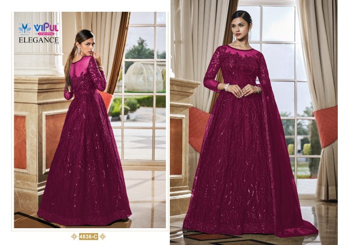  Vipul Elegance 4836 Salwar Suit Maroon Pink