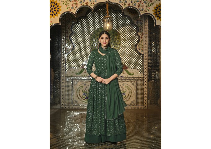SN DN 2046 to 2049 Real Georgette Anarkali Suit Green