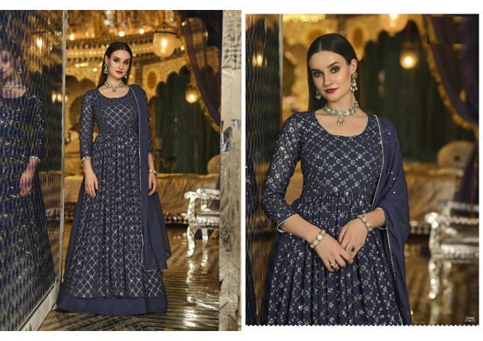 SN DN 2046 to 2049 Real Georgette Anarkali Suit Navy Blue