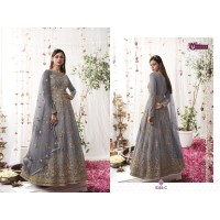 Swagat Violet Gown Suit DN 5305 Heavy Butterfly Net With Embroidery Grey