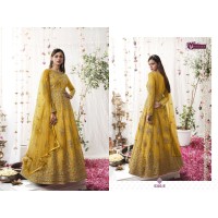 Swagat Violet Gown Suit DN 5305 Heavy Butterfly Net With Embroidery Yellow