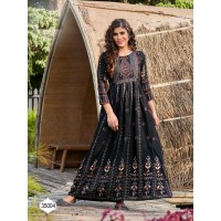 Glamour's Vol 2 Long Printed With  Full Flair Gown Black