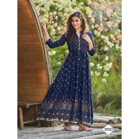 Glamour's Vol 2 Long Printed With  Full Flair Gown Blue