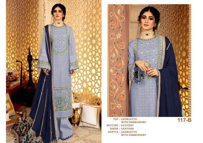 Lfh Dn 117 Fox Georgette Embroidery Suit Shine Blue