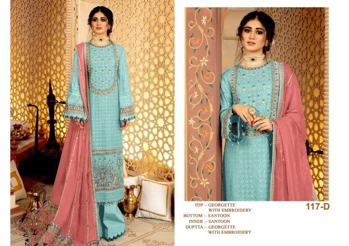 Lfh Dn 117 Fox Georgette Embroidery Suit Shine Green