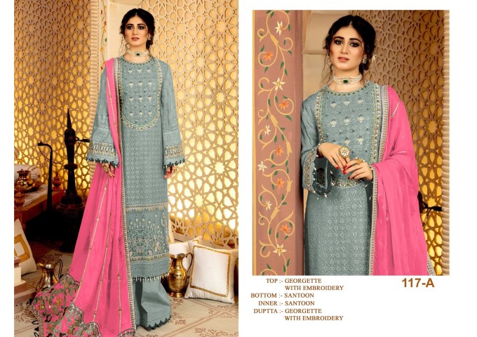 Lfh Dn 117 Fox Georgette Embroidery Suit Grey