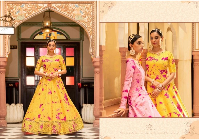 Shibori Print with Sequence Embroidered Work Anarkali Suit Yellow