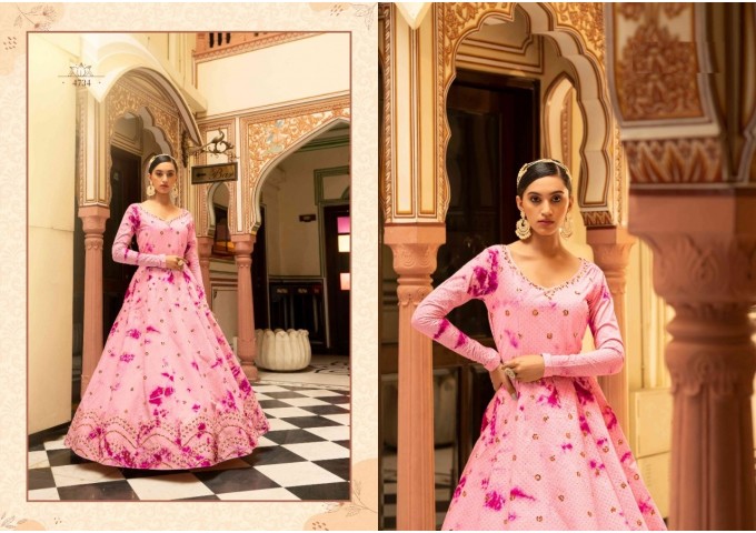 Shibori Print with Sequence Embroidered Work Anarkali Suit Pink