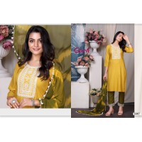 Soch Rayon With Embroidery Work Top Suit Yellow