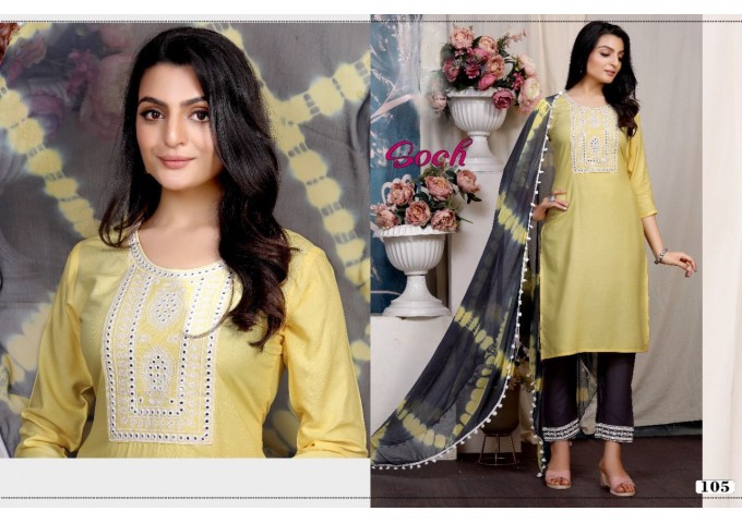 Soch Rayon With Embroidery Work Top Suit Light Green