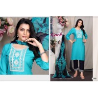 Soch Rayon With Embroidery Work Top Suit Shine Blue