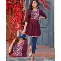 Gubbly  Embroidery Work Short Tops for Office and Regular Western Top Maroon