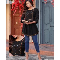 Gubbly  Embroidery Work Short Tops for Office and Regular Western Top Black
