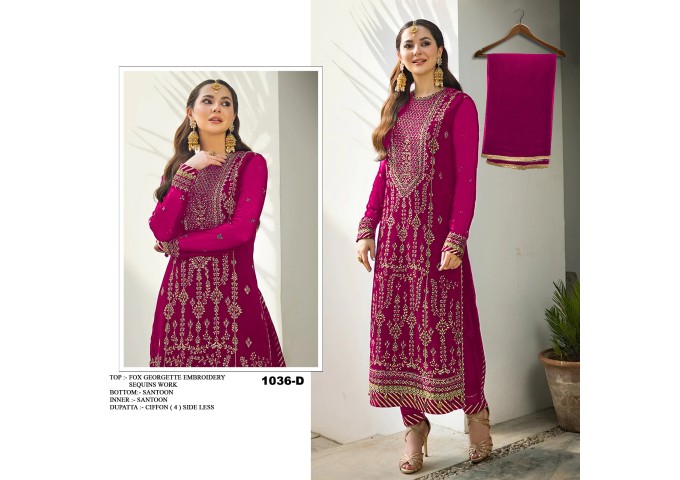 DN 1036 Heavy Fox Georgette With Heavy Embroidery & Sequence Work With less Suit Pink