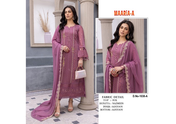 MAARiA-A 1038 Heavy Fox Georgette With Embroidery Sequence Work Suit Pink