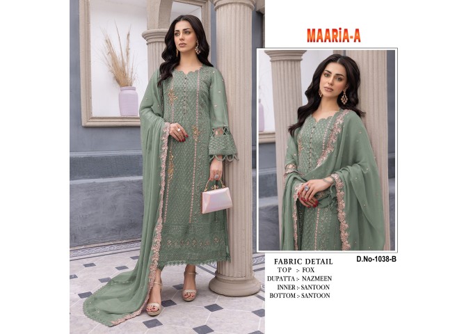 MAARiA-A 1038 Heavy Fox Georgette With Embroidery Sequence Work Suit Green