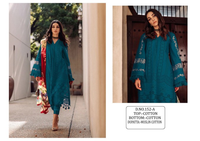 DN 152 Heavy Cotton With Embroidery Work Kurti Plazzo Blue