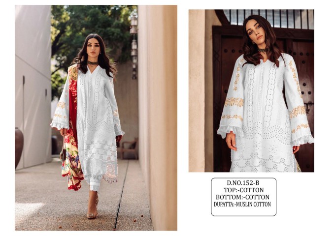 DN 152 Heavy Cotton With Embroidery Work Kurti Plazzo White