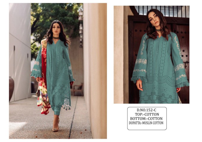 DN 152 Heavy Cotton With Embroidery Work Kurti Plazzo Green