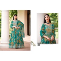 Real Georgette  Anarkali Gown with Sequence Embroidery Work Green