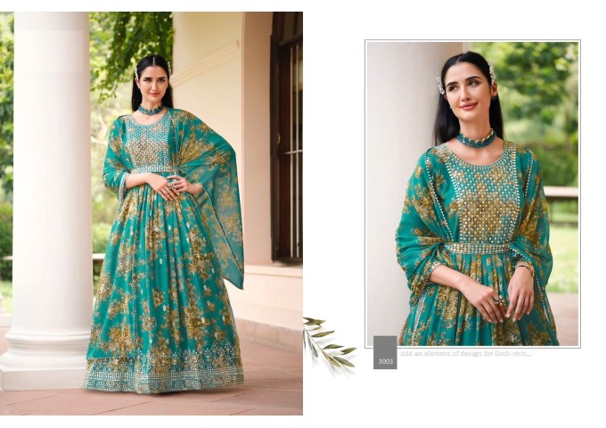 Real Georgette  Anarkali Gown with Sequence Embroidery Work Green