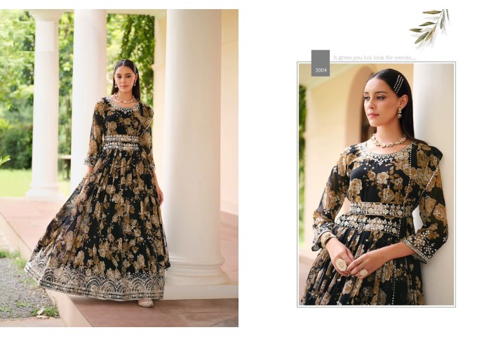 Real Georgette  Anarkali Gown with Sequence Embroidery Work Black