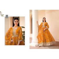 Real Georgette  Anarkali Gown with Sequence Embroidery Work Orange