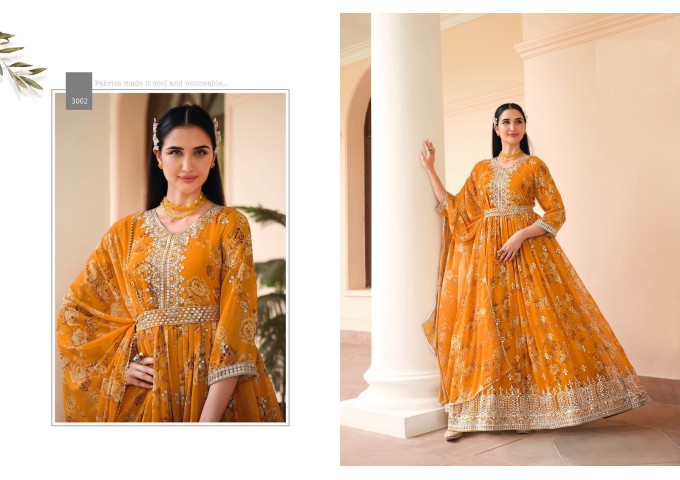 Real Georgette  Anarkali Gown with Sequence Embroidery Work Orange