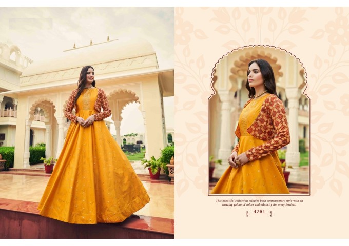 Anarkali Gown with Koti DN 4761 Suit Yellow