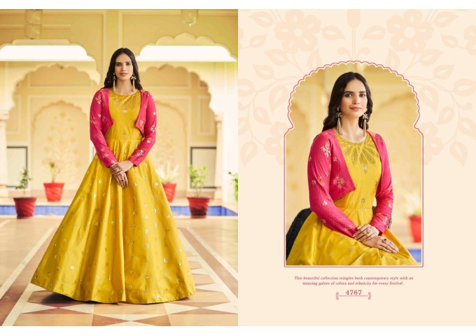 Anarkali Gown with Koti DN 4761 Suit Yellow |Pink